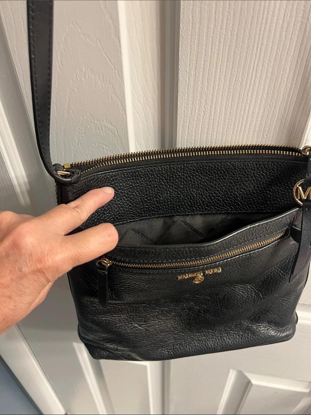 Michael Kors Black Pebbled Leather Crossbody with Gold Accents